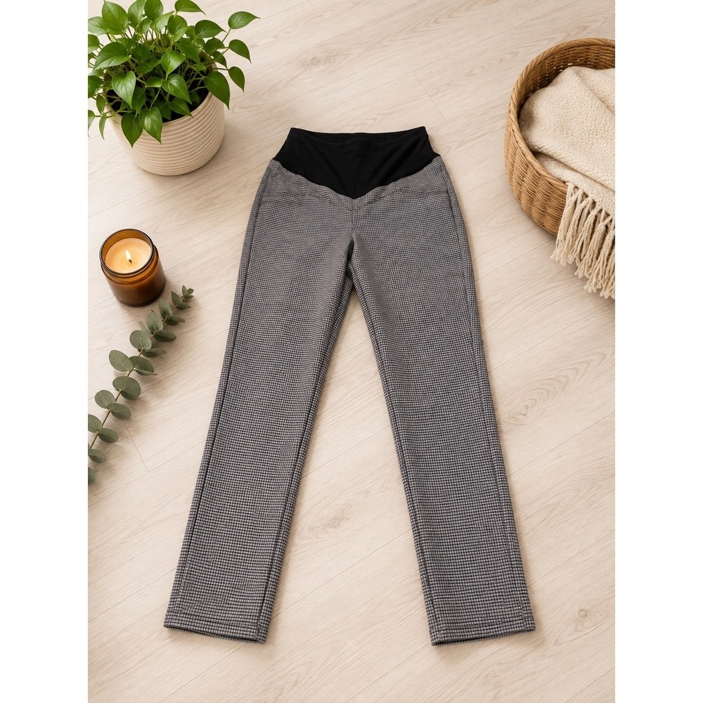 Free Haven Women's Medium Black White Check Pull On Stretch Skinny Pants